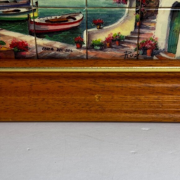 Glazed Tile 1.25" Paint of Mediterranean Coastal Scene Costa Del Sol Ruz Spain - Picture 5 of 14